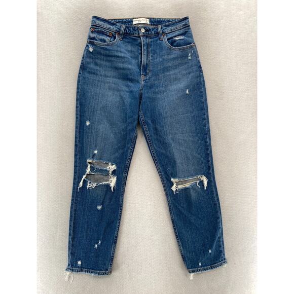 Abercrombie & Fitch Denim - Abercrombie &‎ Fitch Curve Love Mom Jeans Women's 28/6 High Rise Blue Distressed